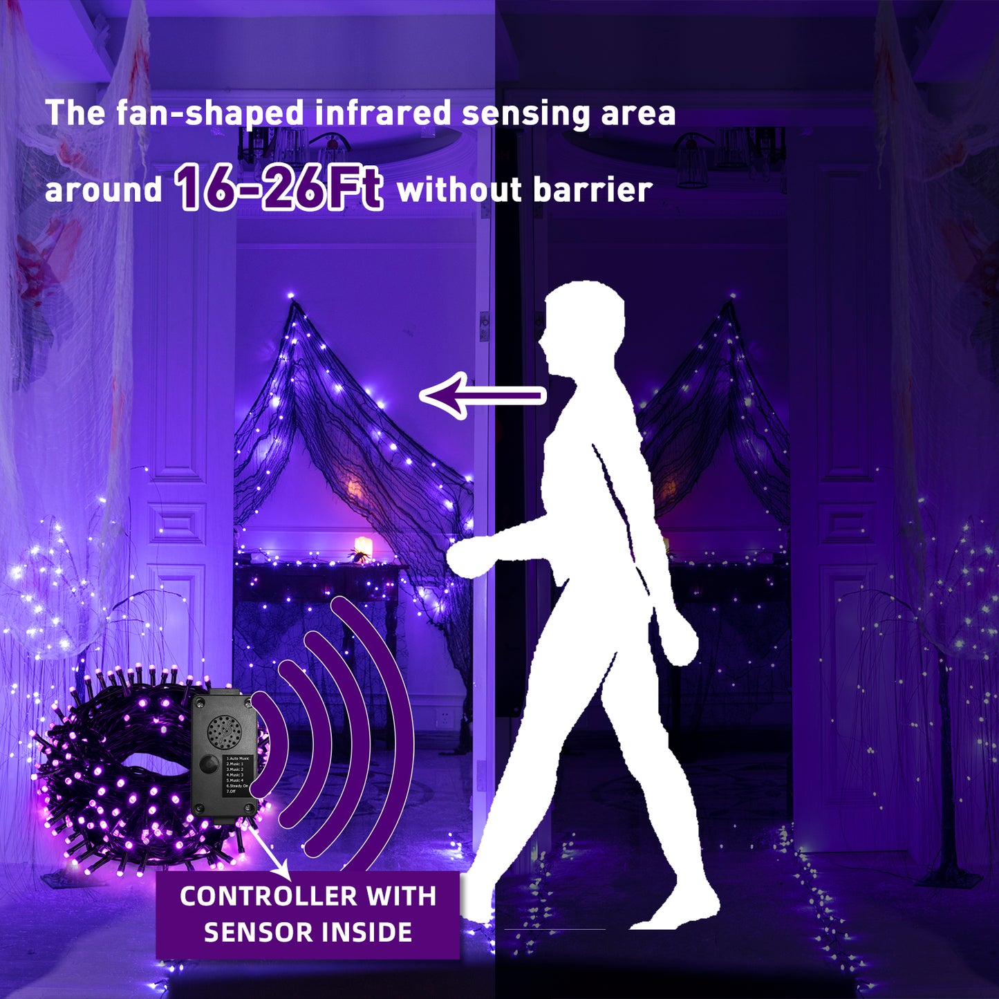EAMBRITE 万圣节装饰 200 个 LED 万圣节灯串,带恐怖音乐