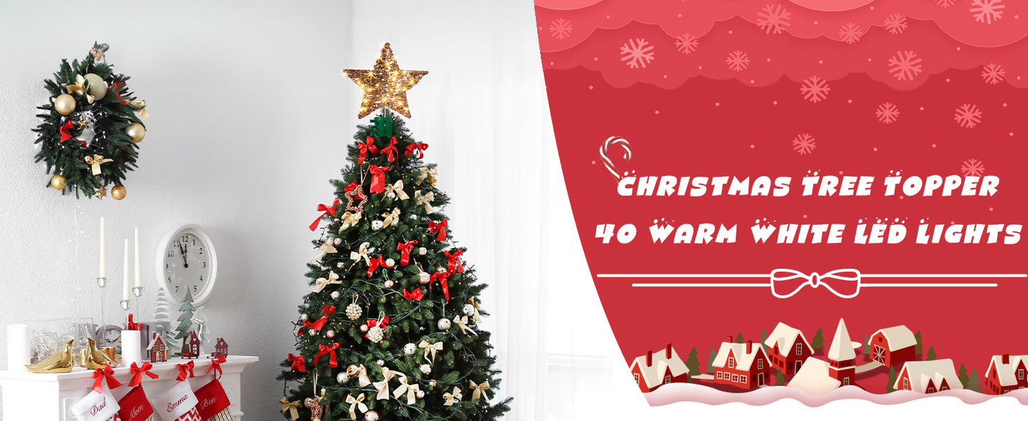 EAMBRITE 34 cm Weihnachtsbaumspitze aus Rattan mit 40 LEDs