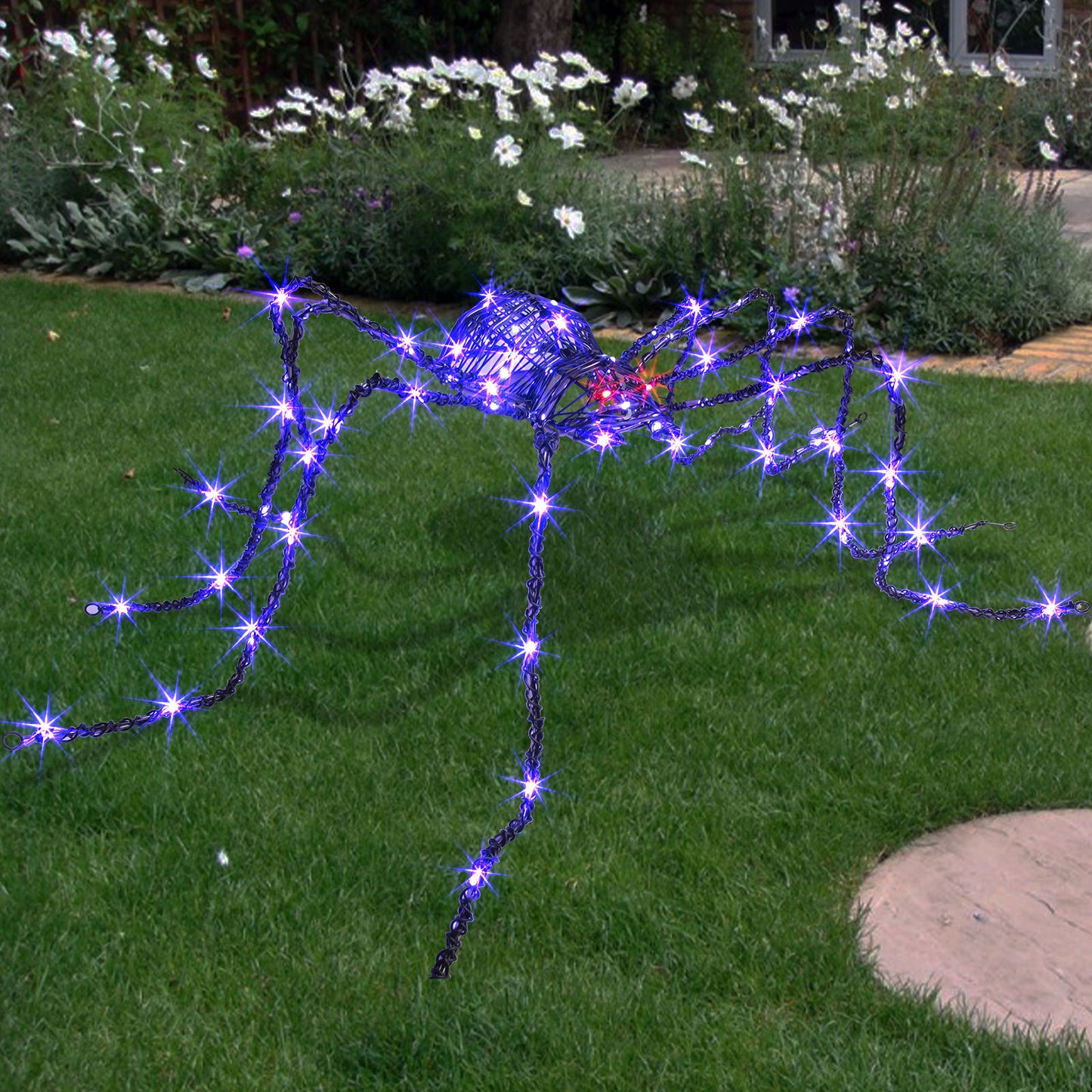 EAMBRITE 5 英尺万圣节巨型蜘蛛,户外点亮蜘蛛,带 84 个 LED 紫色灯