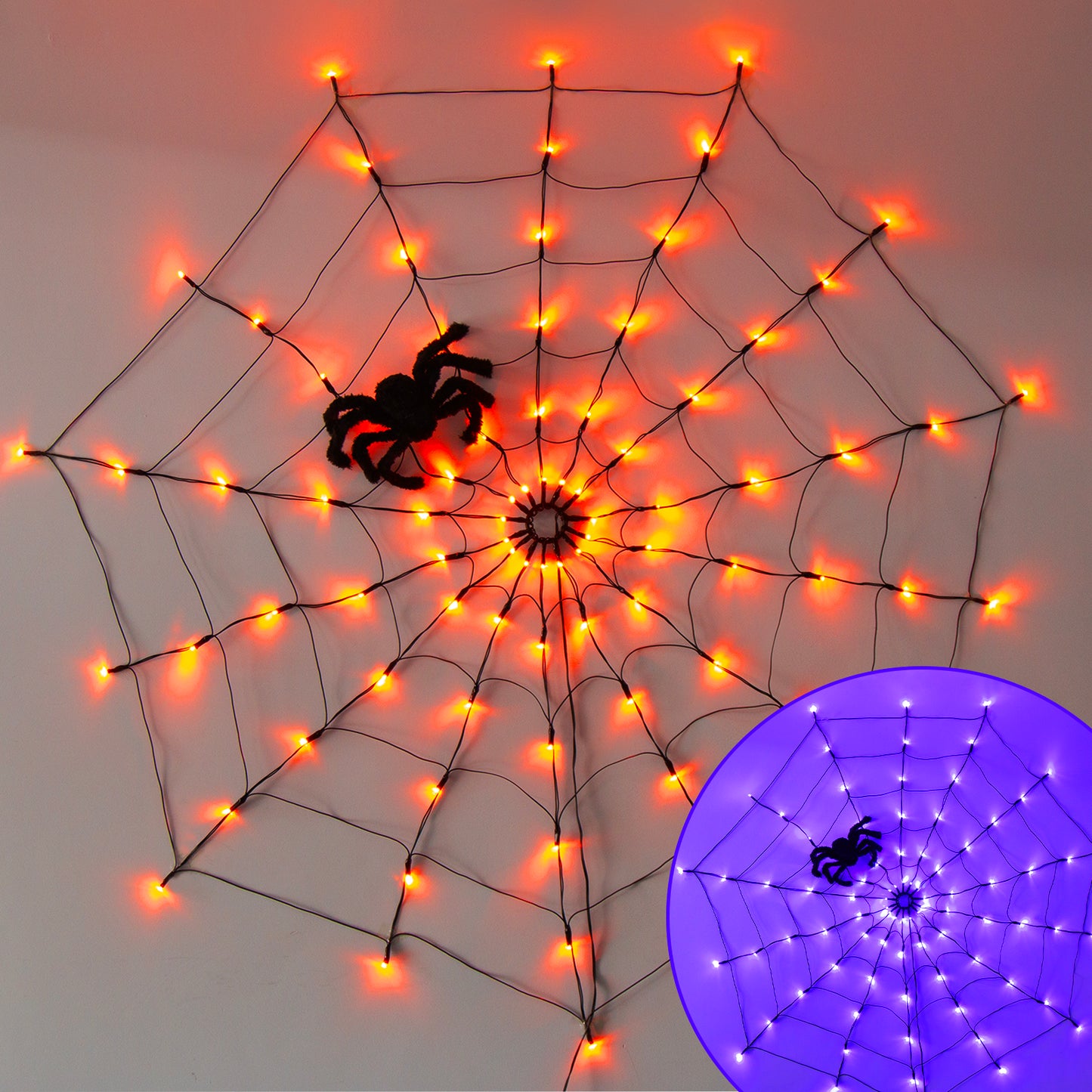 EAMBRITE 万圣节蜘蛛网灯,带 84 个 LED 橙色/紫色灯