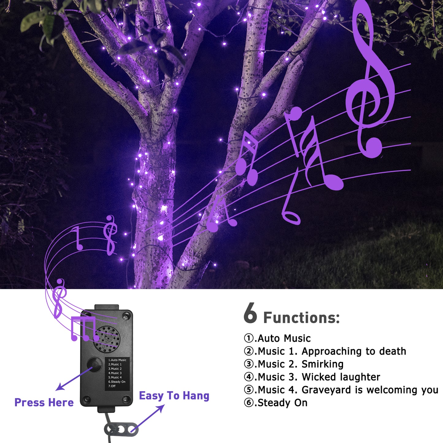 EAMBRITE 万圣节装饰 200 个 LED 万圣节灯串,带恐怖音乐