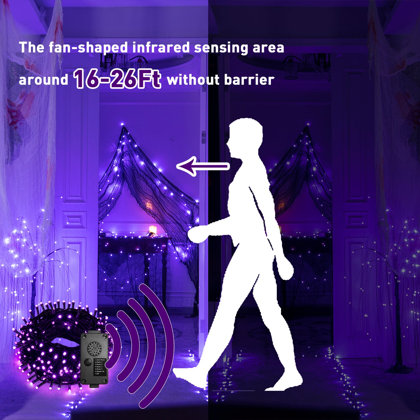 EAMBRITE 万圣节装饰 200 个 LED 万圣节灯串,带恐怖音乐