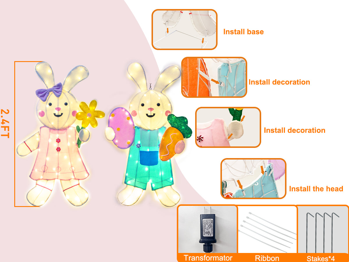 EAMBRITE 2 件装复活节装饰户外兔子装饰