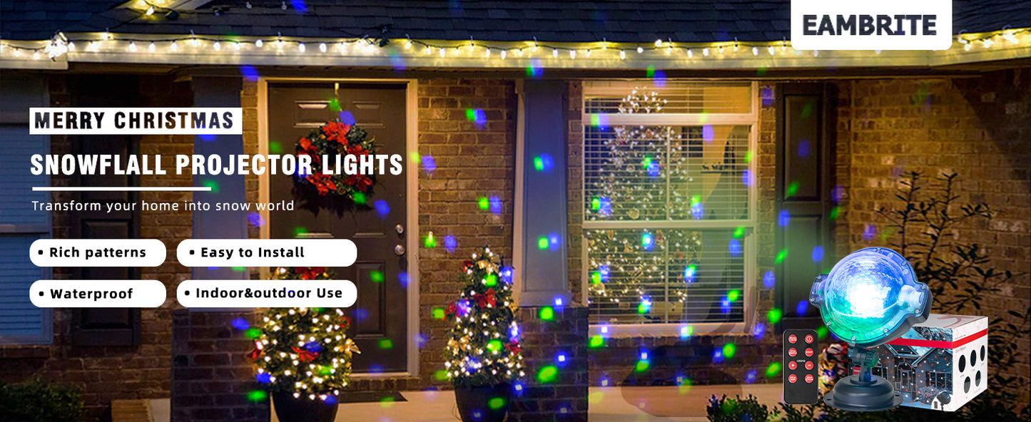 EAMBRITE Luces Proyector de Navidad con Control Remoto, Proyección de Nieve Cayendo en Rotación
