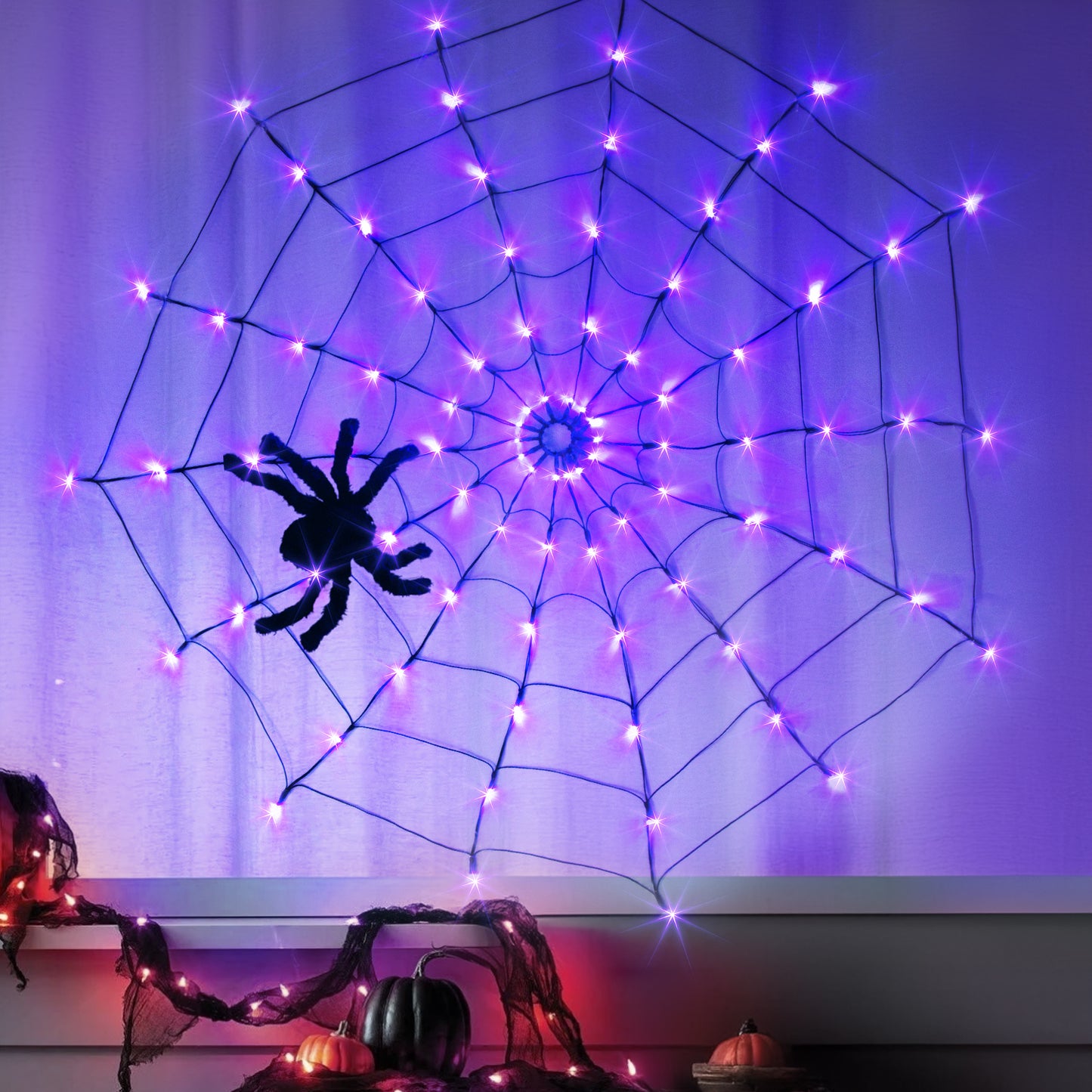 EAMBRITE 万圣节蜘蛛网灯,带 84 个 LED 橙色/紫色灯
