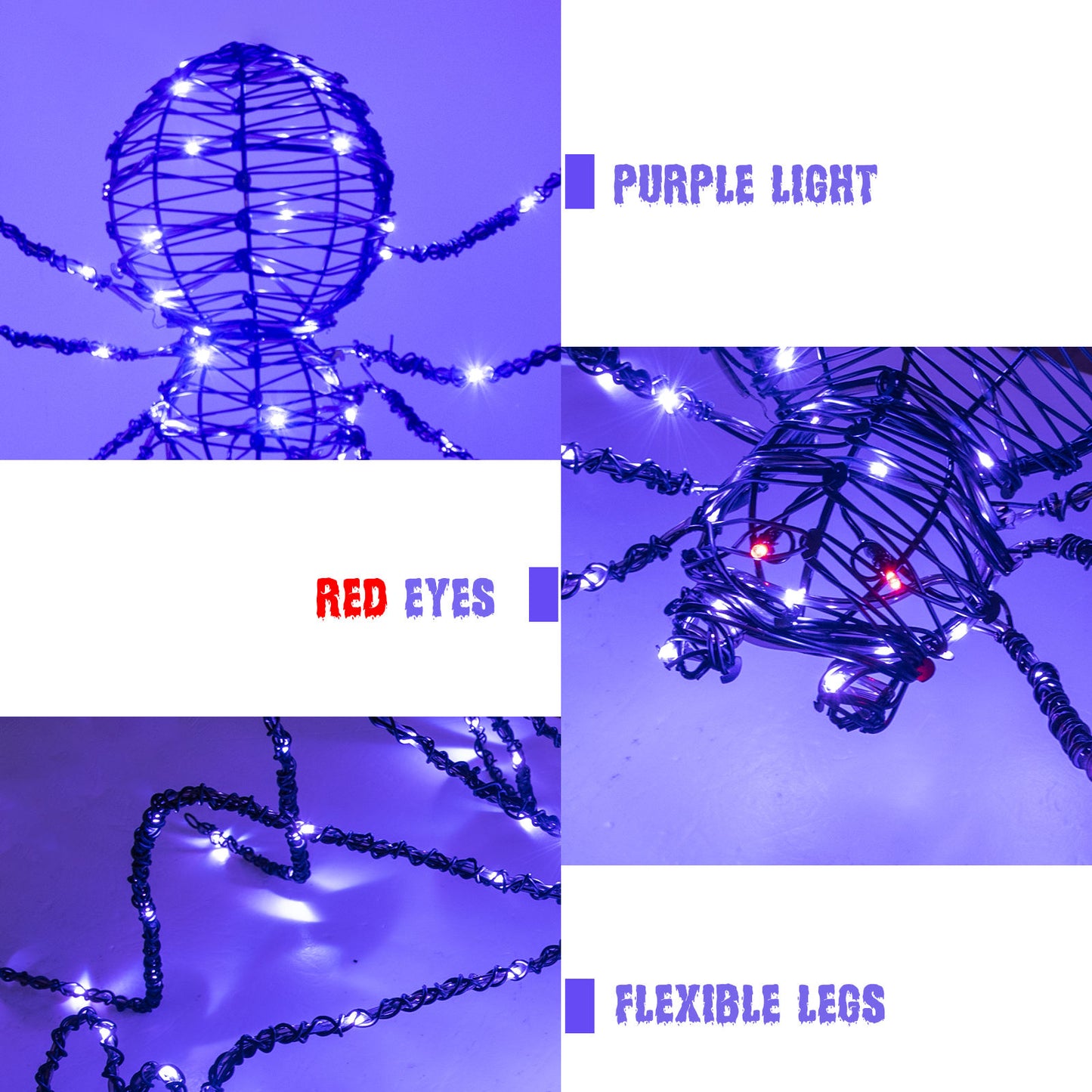 EAMBRITE 5 英尺万圣节巨型蜘蛛,户外点亮蜘蛛,带 84 个 LED 紫色灯