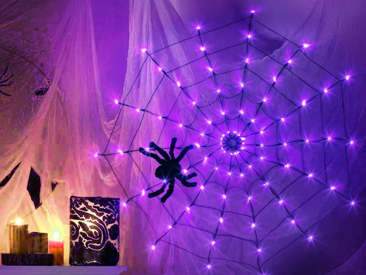EAMBRITE 万圣节蜘蛛网灯,带 84 个 LED 橙色/紫色灯