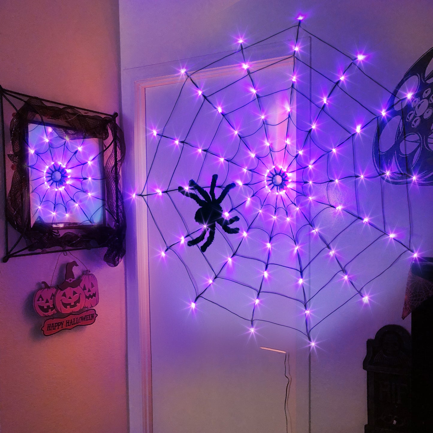 EAMBRITE 万圣节蜘蛛网灯,带 84 个 LED 橙色/紫色灯
