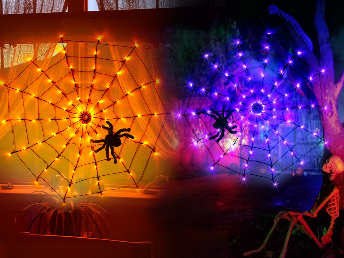EAMBRITE 万圣节蜘蛛网灯,带 84 个 LED 橙色/紫色灯