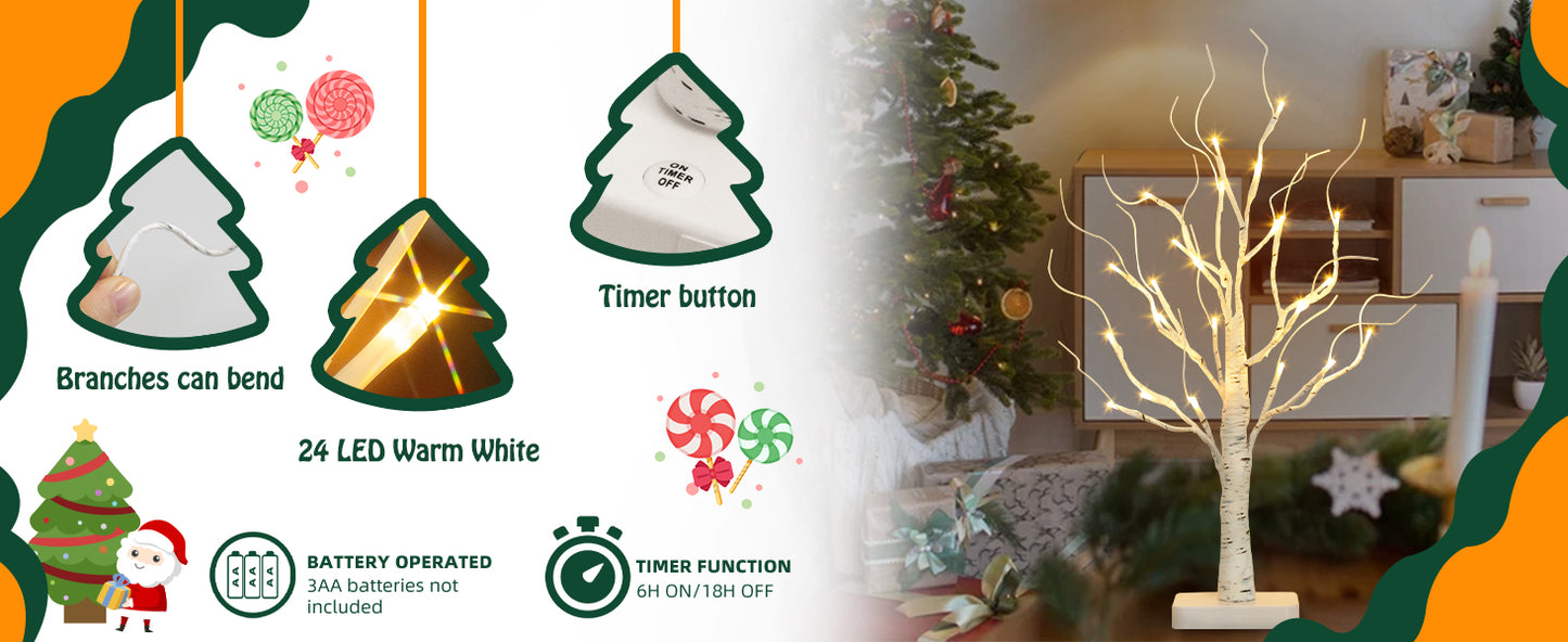 EAMBRITE Árbol de Abedul con Luces LED, Decoraciones Blancas de Navidad para Interior