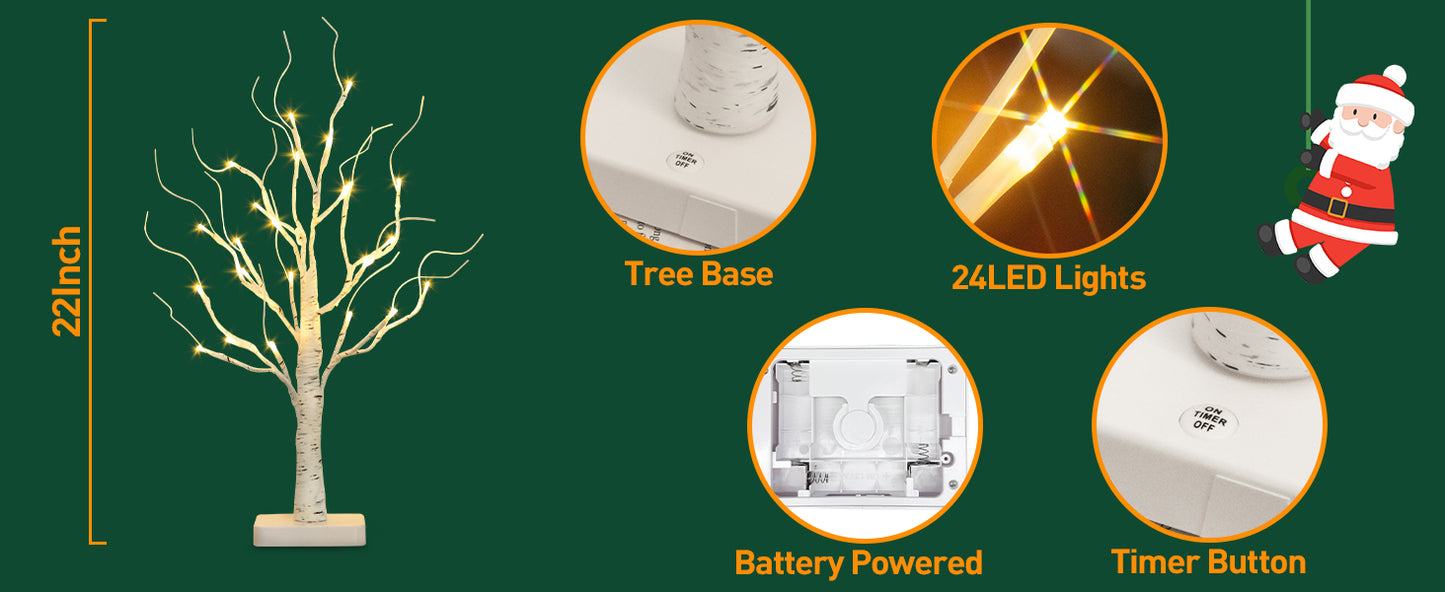 EAMBRITE Árbol de Abedul con Luces LED, Decoraciones Blancas de Navidad para Interior