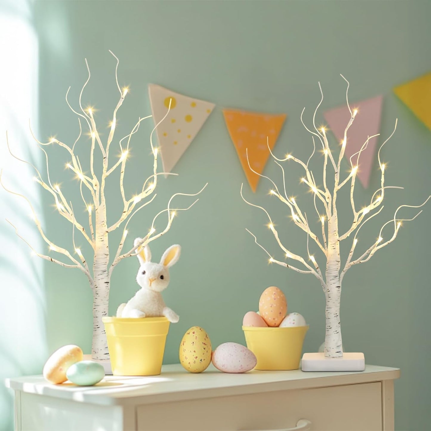 EAMBRITE Árbol de Abedul con Luces LED, Decoraciones Blancas de Navidad para Interior