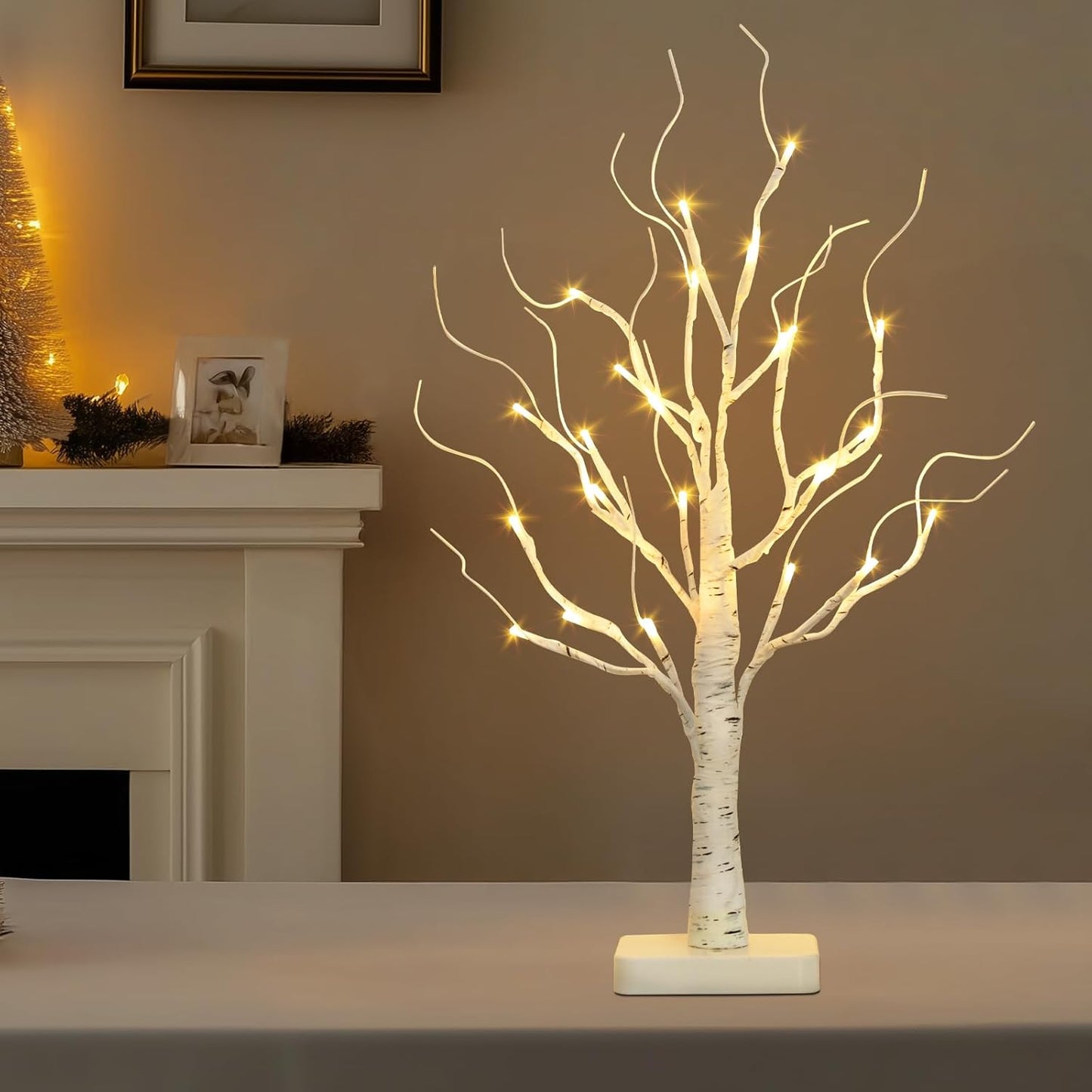 EAMBRITE Árbol de Abedul con Luces LED, Decoraciones Blancas de Navidad para Interior
