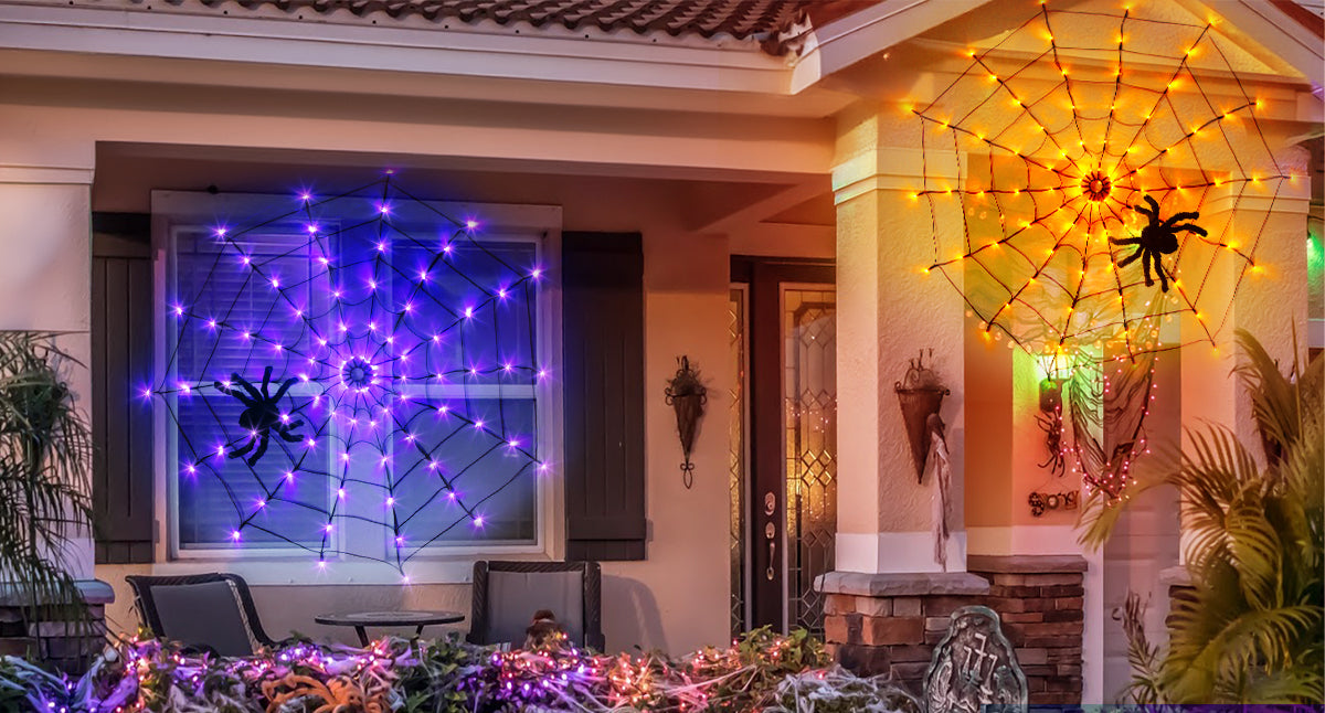 EAMBRITE 万圣节蜘蛛网灯,带 84 个 LED 橙色/紫色灯
