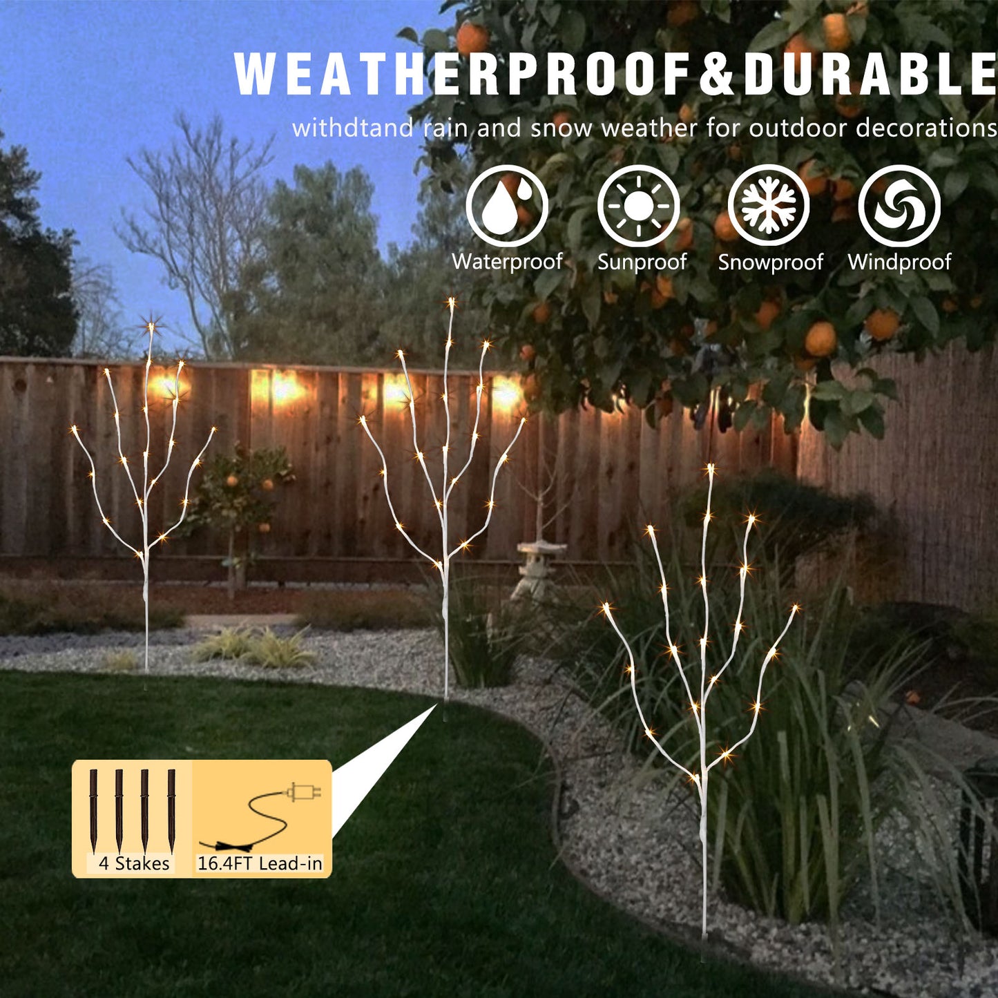 EAMBRITE Lighted White Branches 30IN 60 LED