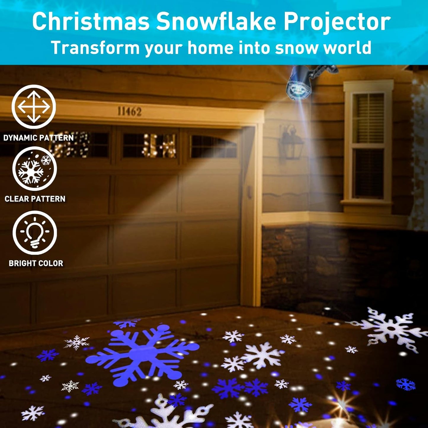 EAMBRITE Weihnachten Projektor, LED Weiß-Blau rotierender Schneeflocken - Projektorlichter