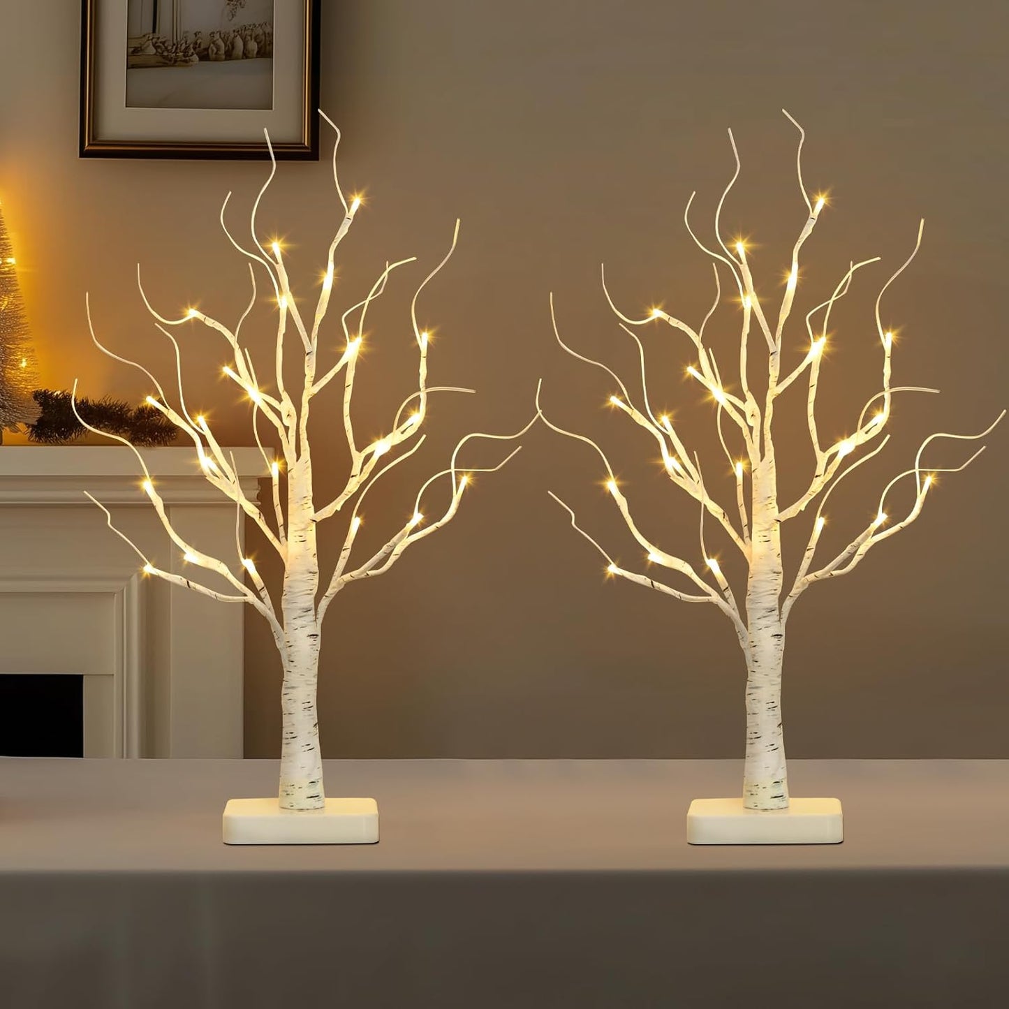 EAMBRITE Árbol de Abedul con Luces LED, Decoraciones Blancas de Navidad para Interior