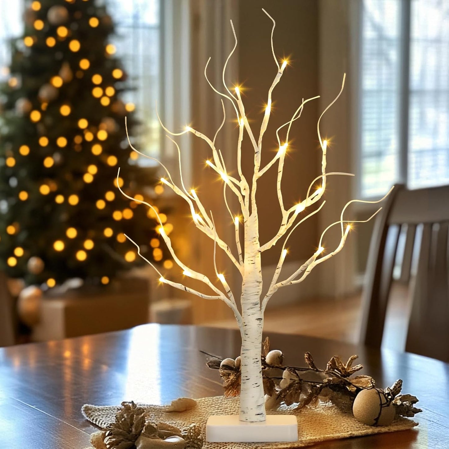 EAMBRITE Árbol de Abedul con Luces LED, Decoraciones Blancas de Navidad para Interior