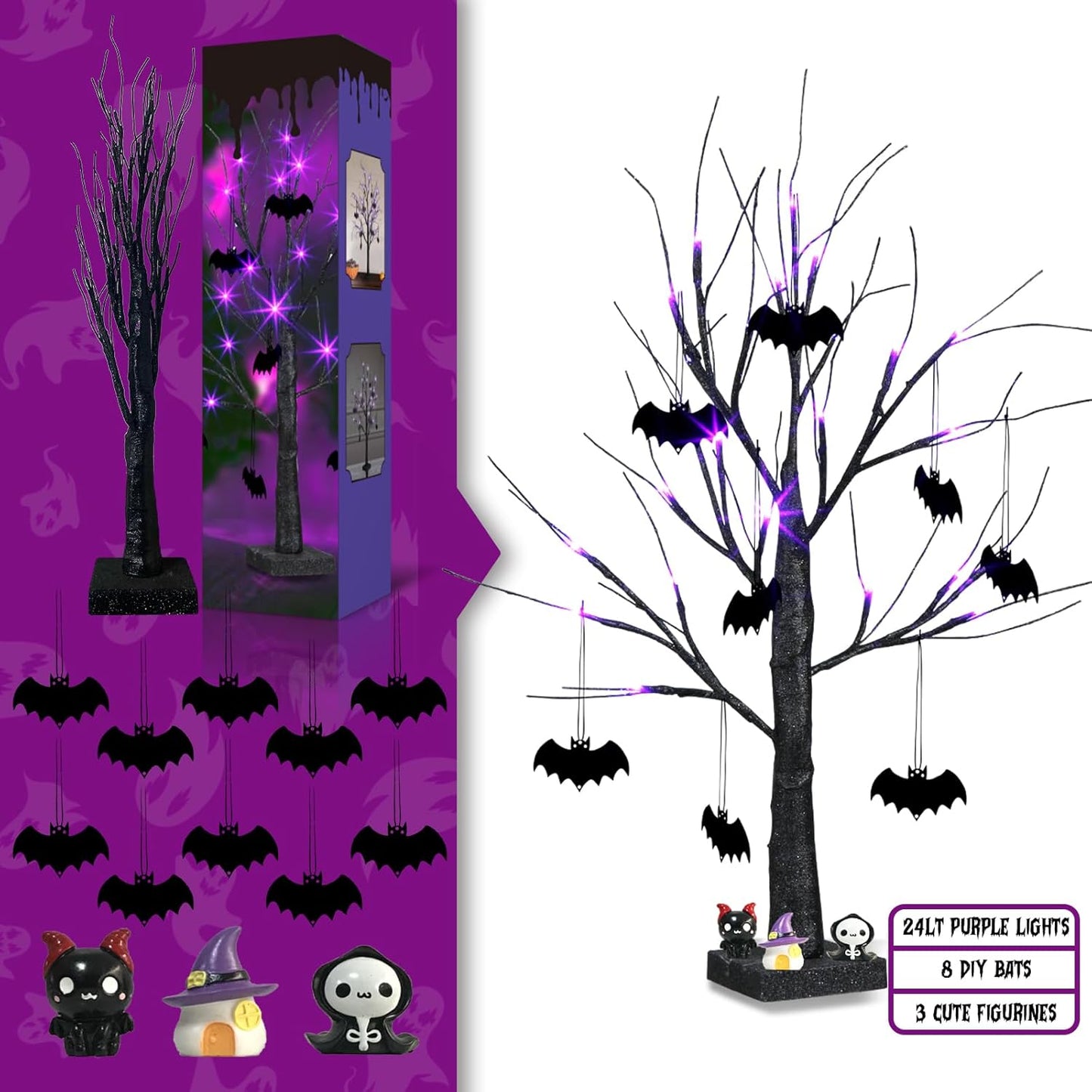 EAMBRITE Halloween Tree, Black Indoor Tabletop Tree