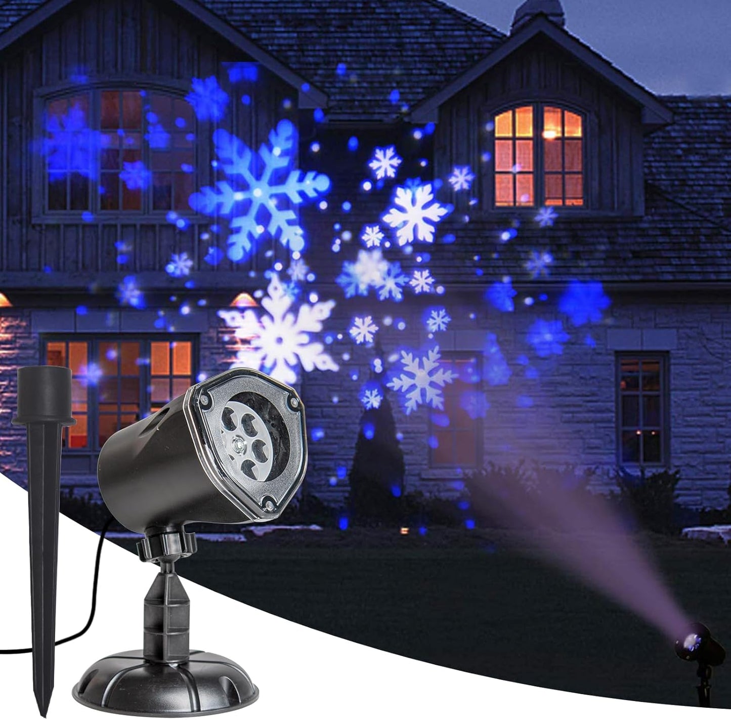 EAMBRITE Weihnachten Projektor, LED Weiß-Blau rotierender Schneeflocken - Projektorlichter