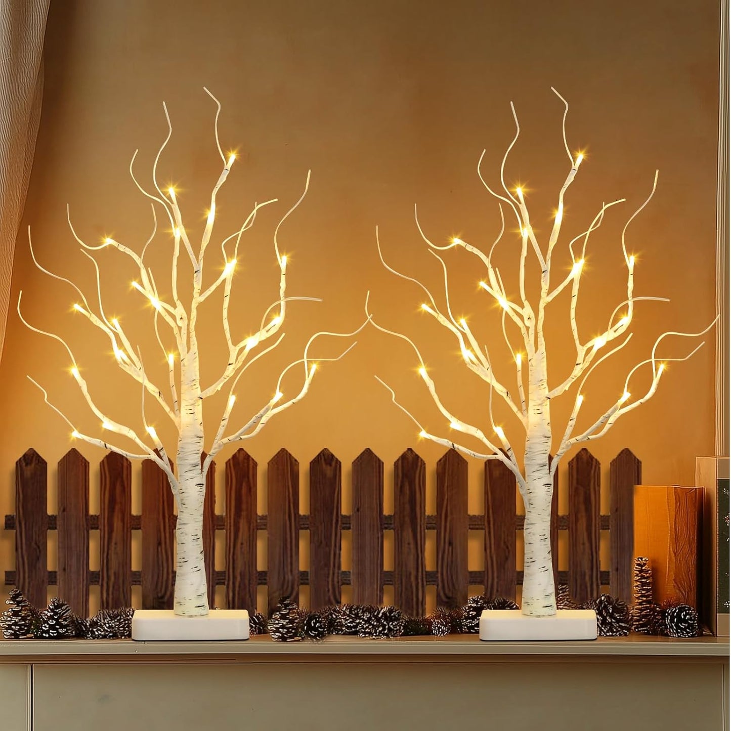 EAMBRITE Árbol de Abedul con Luces LED, Decoraciones Blancas de Navidad para Interior
