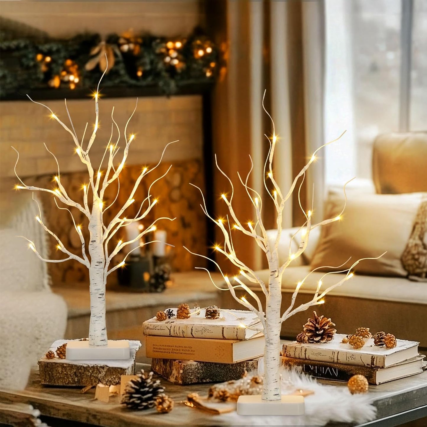 EAMBRITE Árbol de Abedul con Luces LED, Decoraciones Blancas de Navidad para Interior