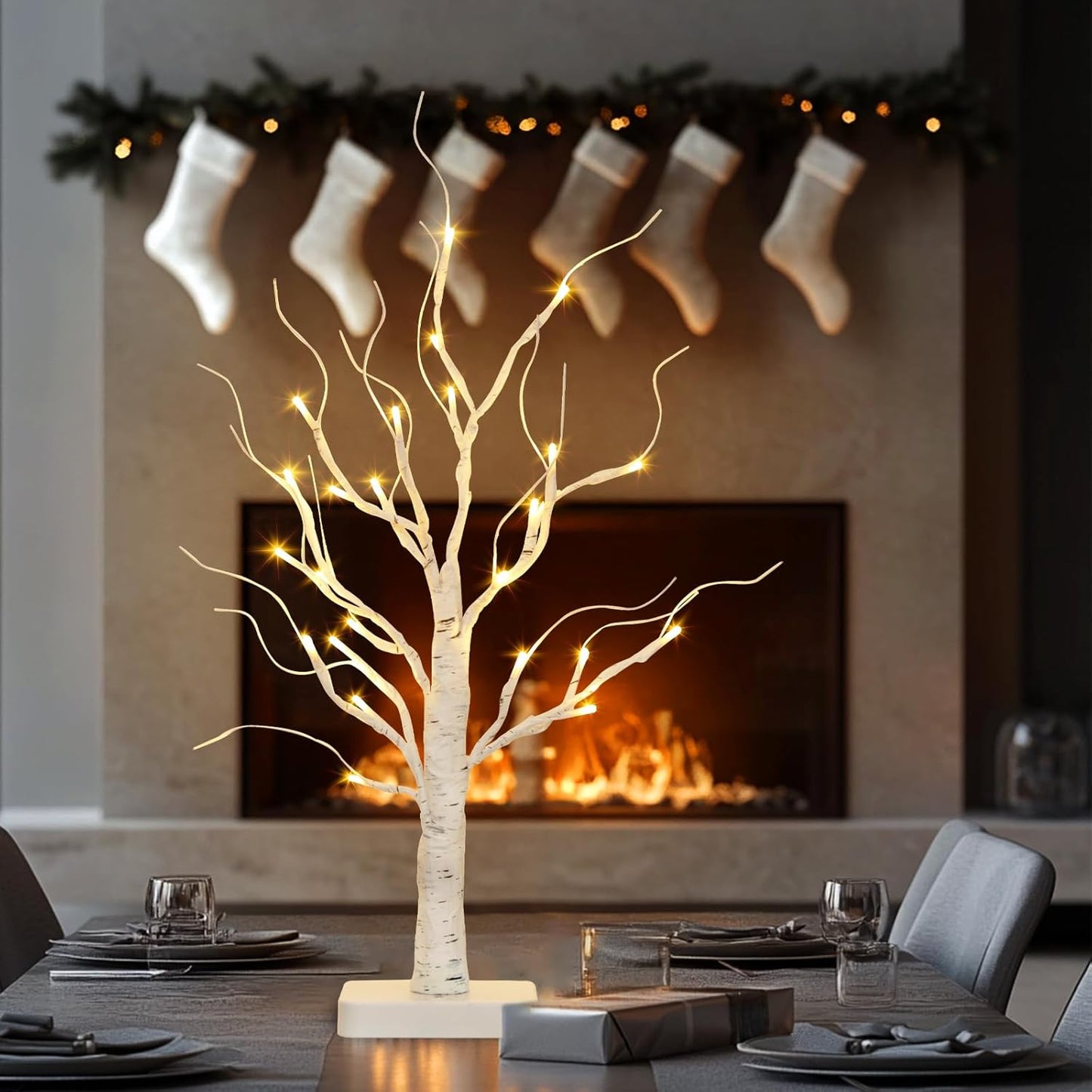 EAMBRITE Árbol de Abedul con Luces LED, Decoraciones Blancas de Navidad para Interior
