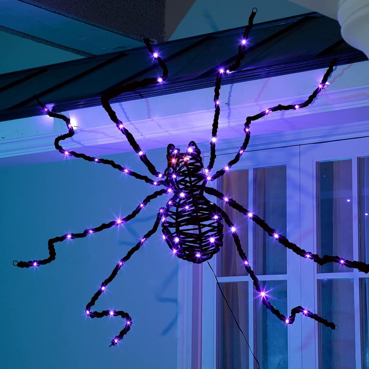 EAMBRITE 5 英尺万圣节巨型蜘蛛,户外点亮蜘蛛,带 84 个 LED 紫色灯