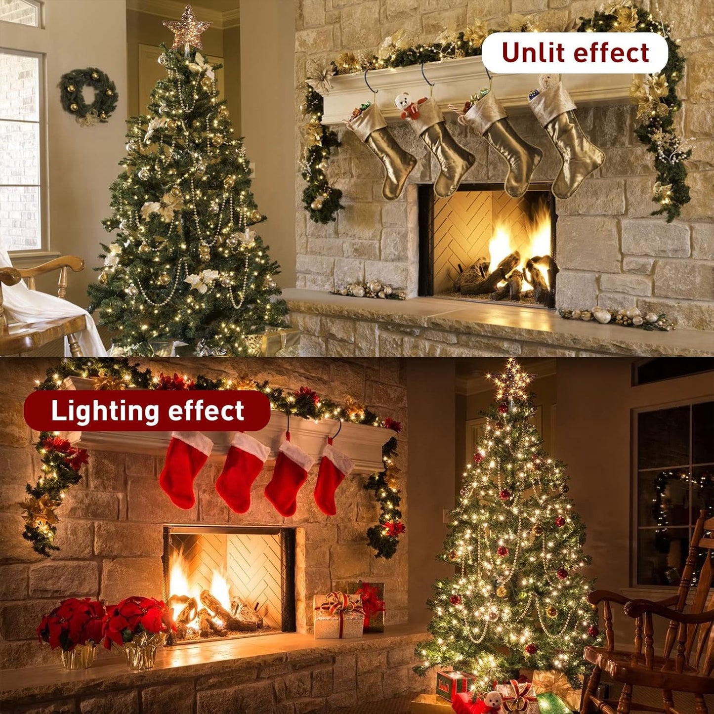EAMBRITE 34 cm Weihnachtsbaumspitze aus Rattan mit 40 LEDs