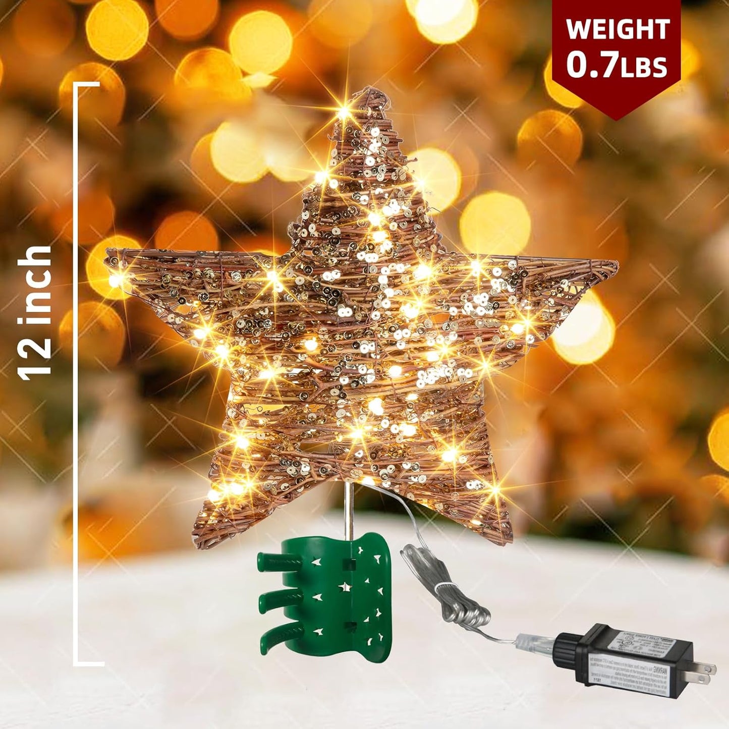 EAMBRITE 34 cm Weihnachtsbaumspitze aus Rattan mit 40 LEDs