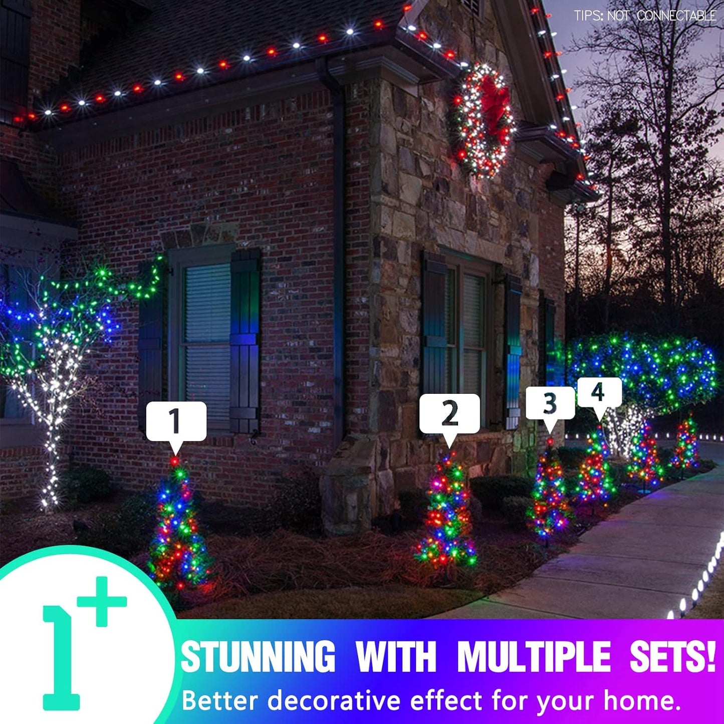 EAMBRITE vánoční světla pro venkov, 25 m 200 LED vánoční světla s veselou hudbou