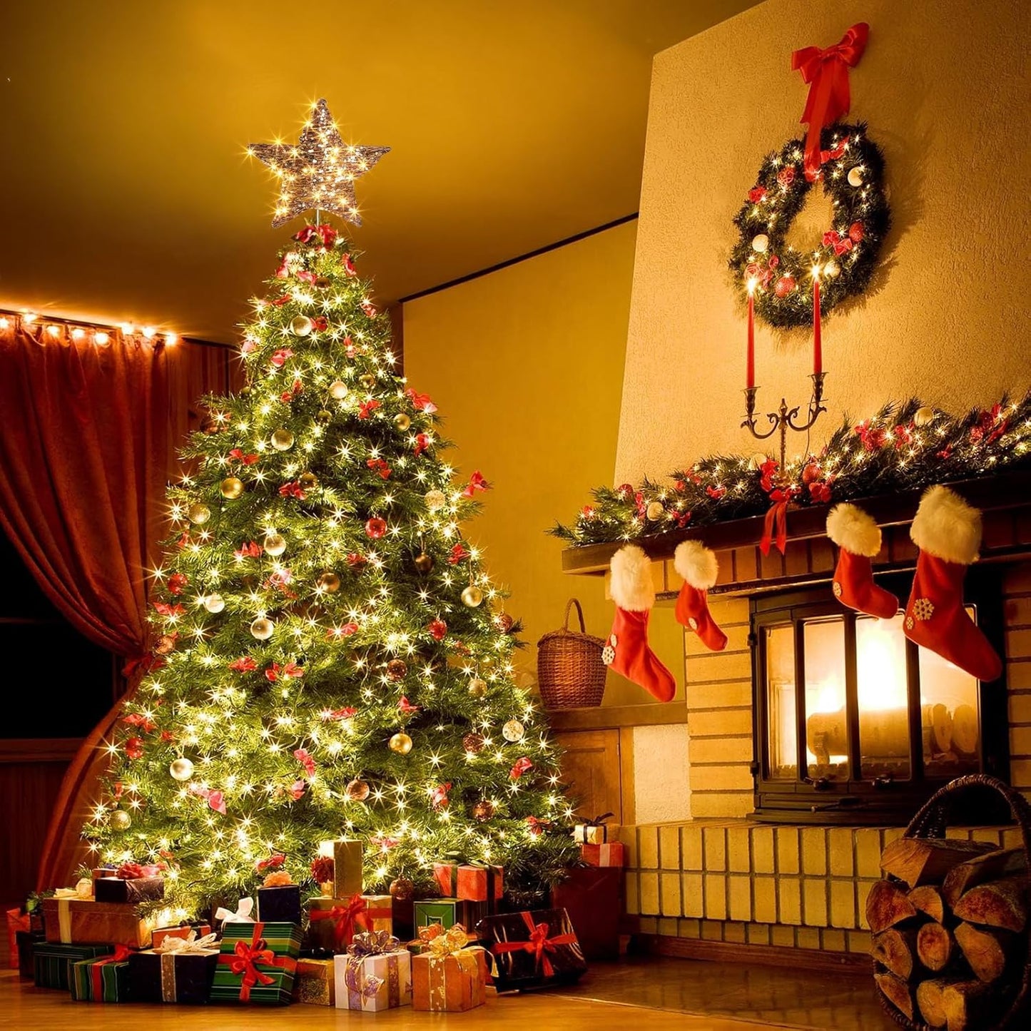 EAMBRITE 34 cm Weihnachtsbaumspitze aus Rattan mit 40 LEDs