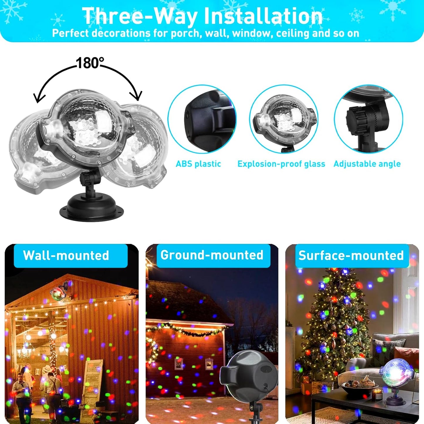 EAMBRITE Luces Proyector de Navidad con Control Remoto, Proyección de Nieve Cayendo en Rotación