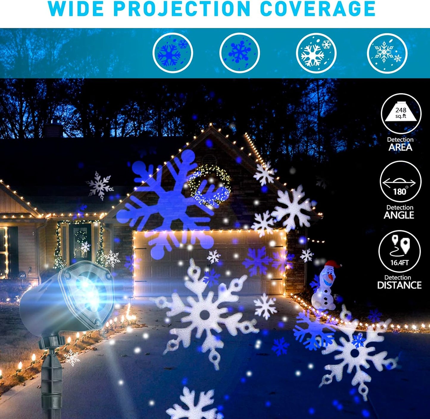 EAMBRITE Weihnachten Projektor, LED Weiß-Blau rotierender Schneeflocken - Projektorlichter