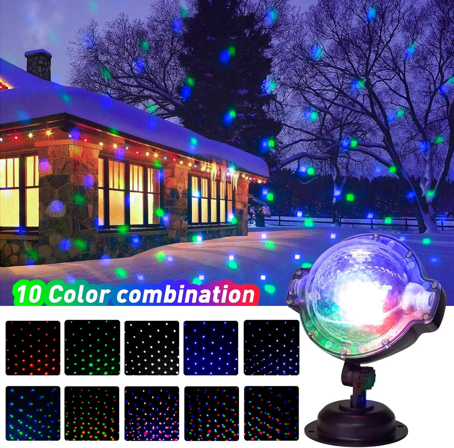 EAMBRITE Luces Proyector de Navidad con Control Remoto, Proyección de Nieve Cayendo en Rotación