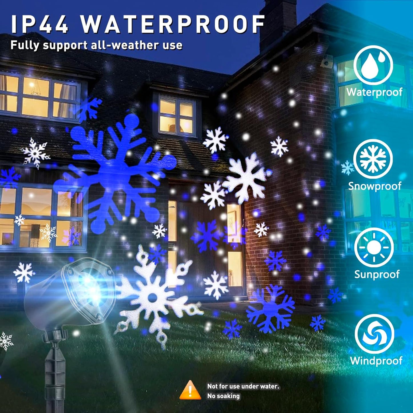 EAMBRITE Weihnachten Projektor, LED Weiß-Blau rotierender Schneeflocken - Projektorlichter