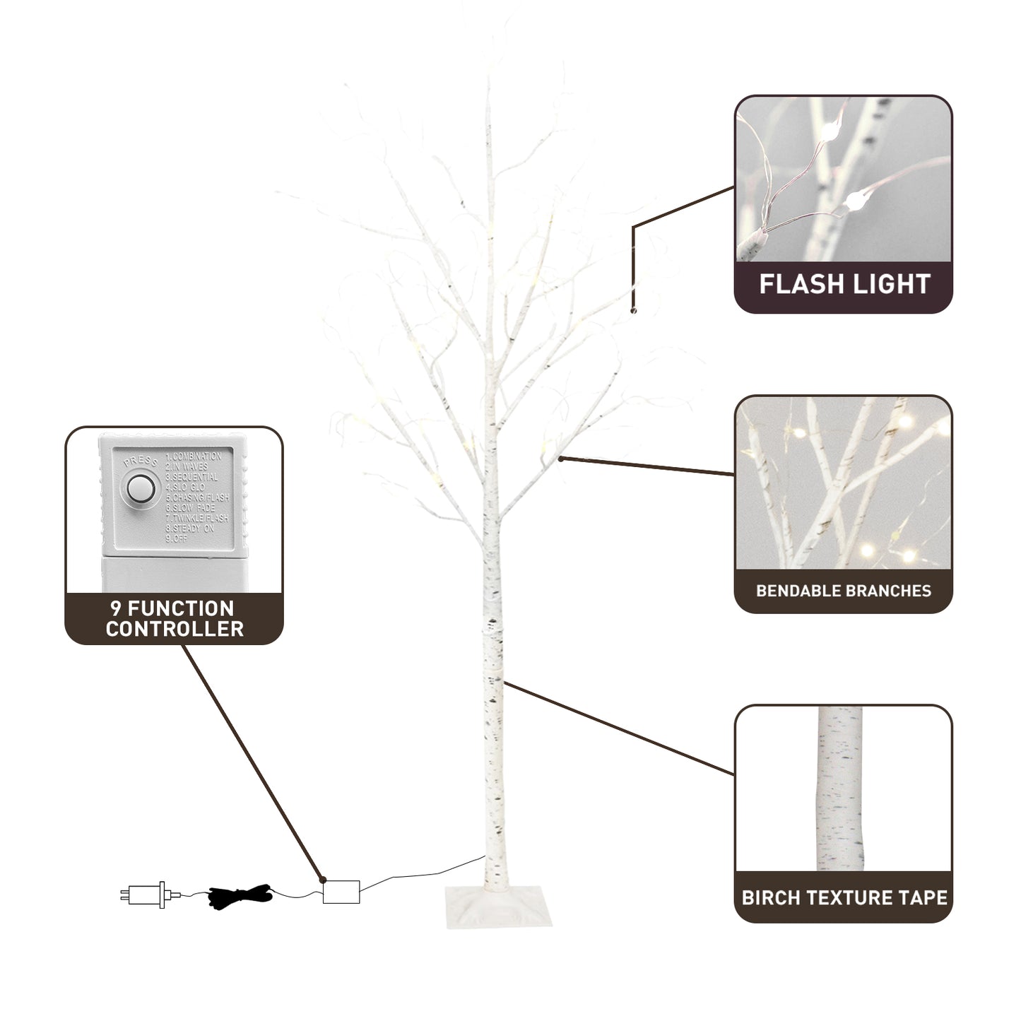 EAMBRITE 6英尺预装灯饰的桦树