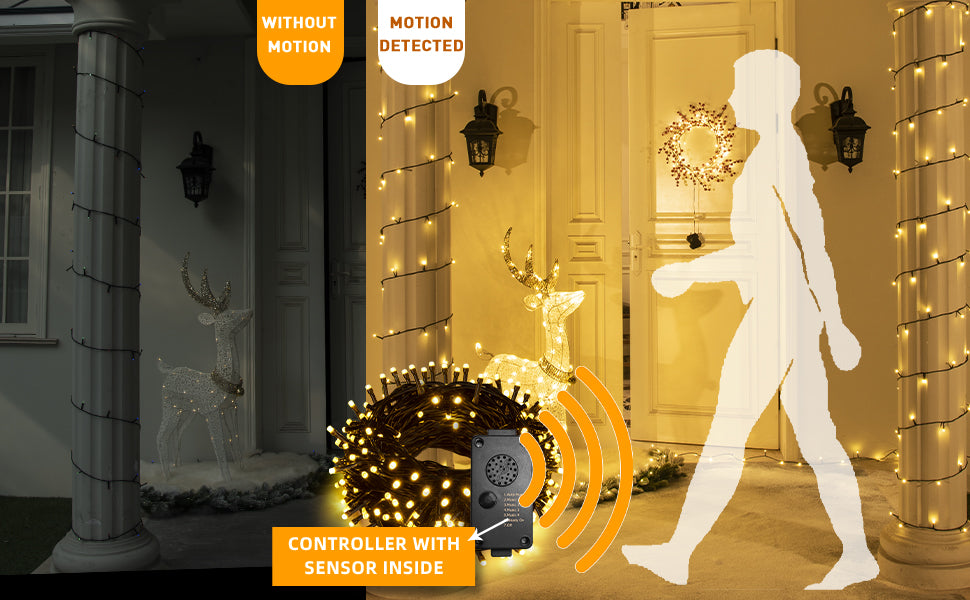 EAMBRITE 25m Lichterkette mit 200 warmweißen LEDs und fröhlicher Musik für Außendekoration