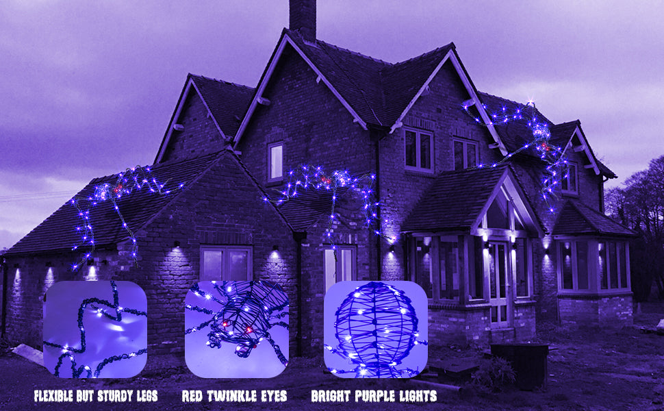 EAMBRITE 5 英尺万圣节巨型蜘蛛,户外点亮蜘蛛,带 84 个 LED 紫色灯