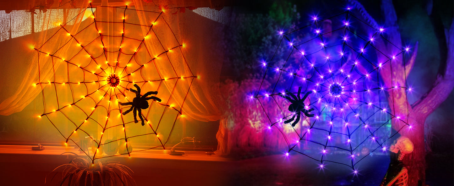 EAMBRITE 万圣节蜘蛛网灯,带 84 个 LED 橙色/紫色灯