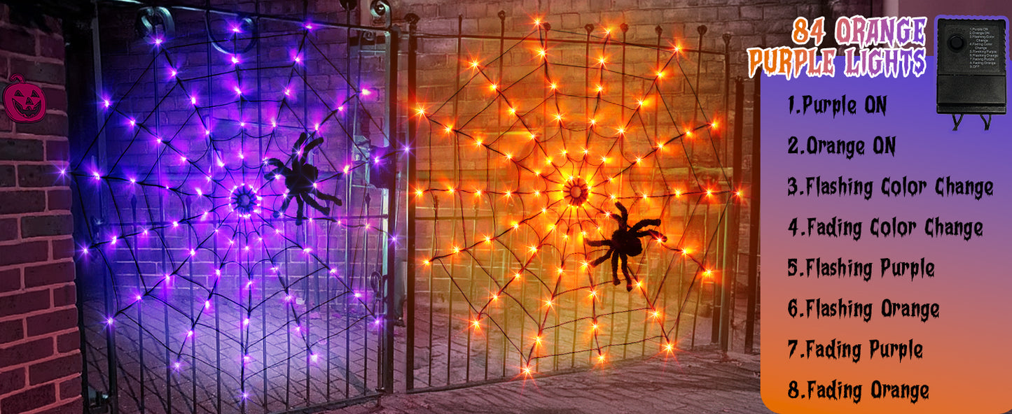 EAMBRITE 万圣节蜘蛛网灯,带 84 个 LED 橙色/紫色灯
