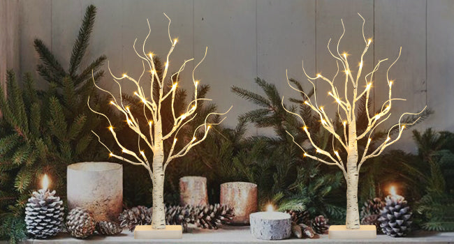 EAMBRITE Árbol de Abedul con Luces LED, Decoraciones Blancas de Navidad para Interior
