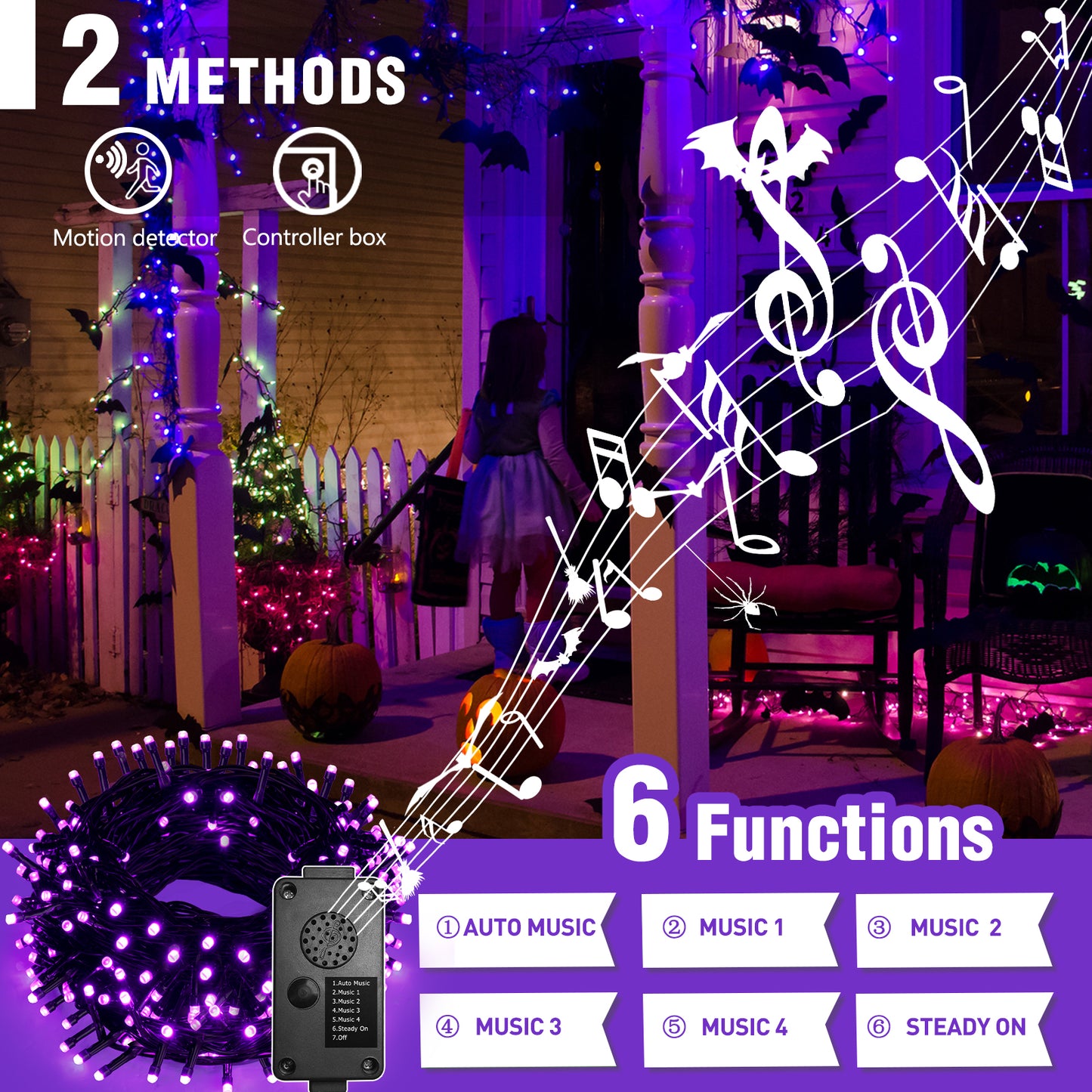EAMBRITE 万圣节装饰 200 个 LED 万圣节灯串,带恐怖音乐