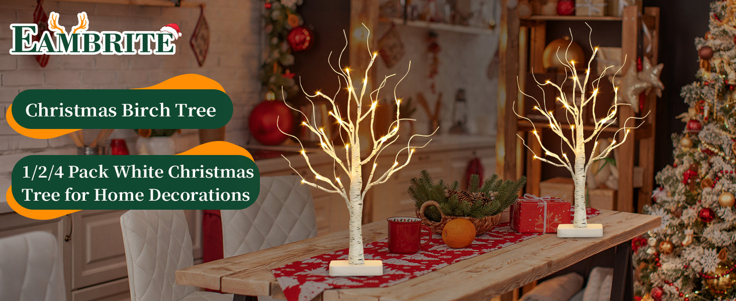 EAMBRITE Árbol de Abedul con Luces LED, Decoraciones Blancas de Navidad para Interior