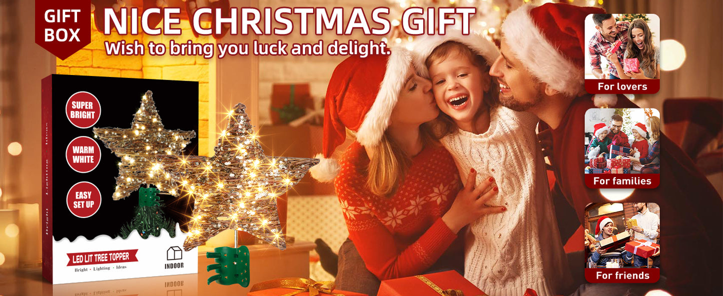 EAMBRITE 34 cm Weihnachtsbaumspitze aus Rattan mit 40 LEDs