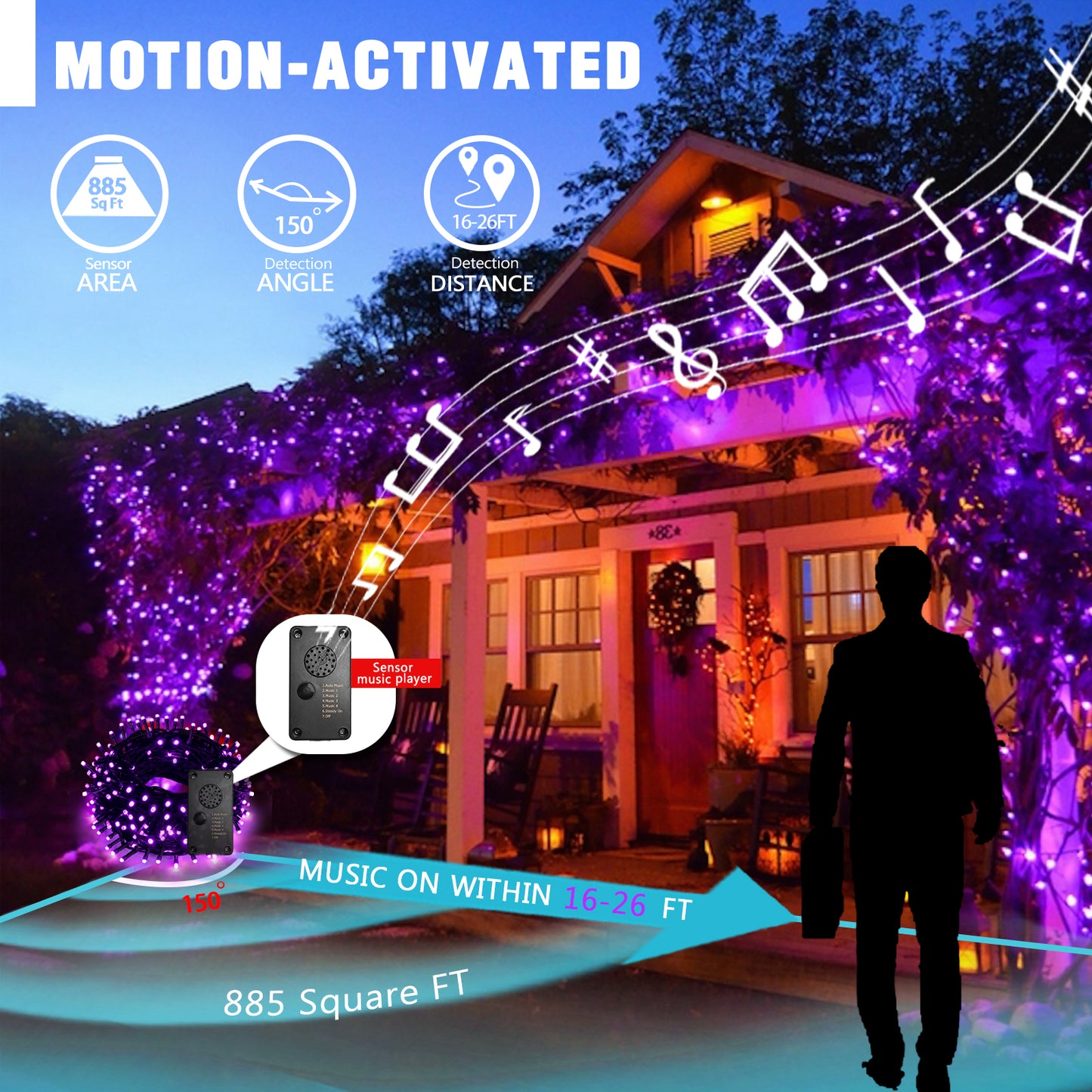EAMBRITE 万圣节装饰 200 个 LED 万圣节灯串,带恐怖音乐