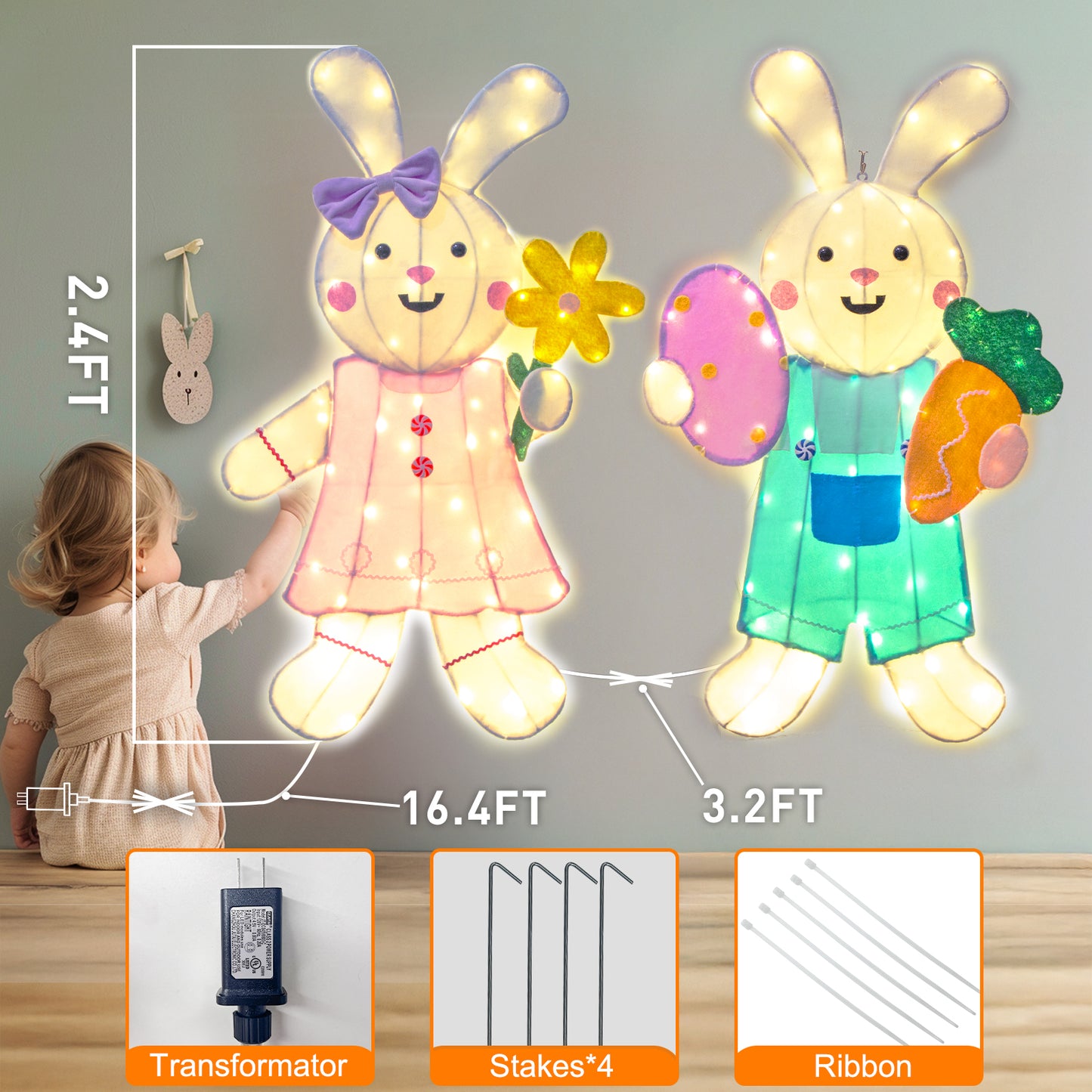 EAMBRITE 2 件装复活节装饰户外兔子装饰