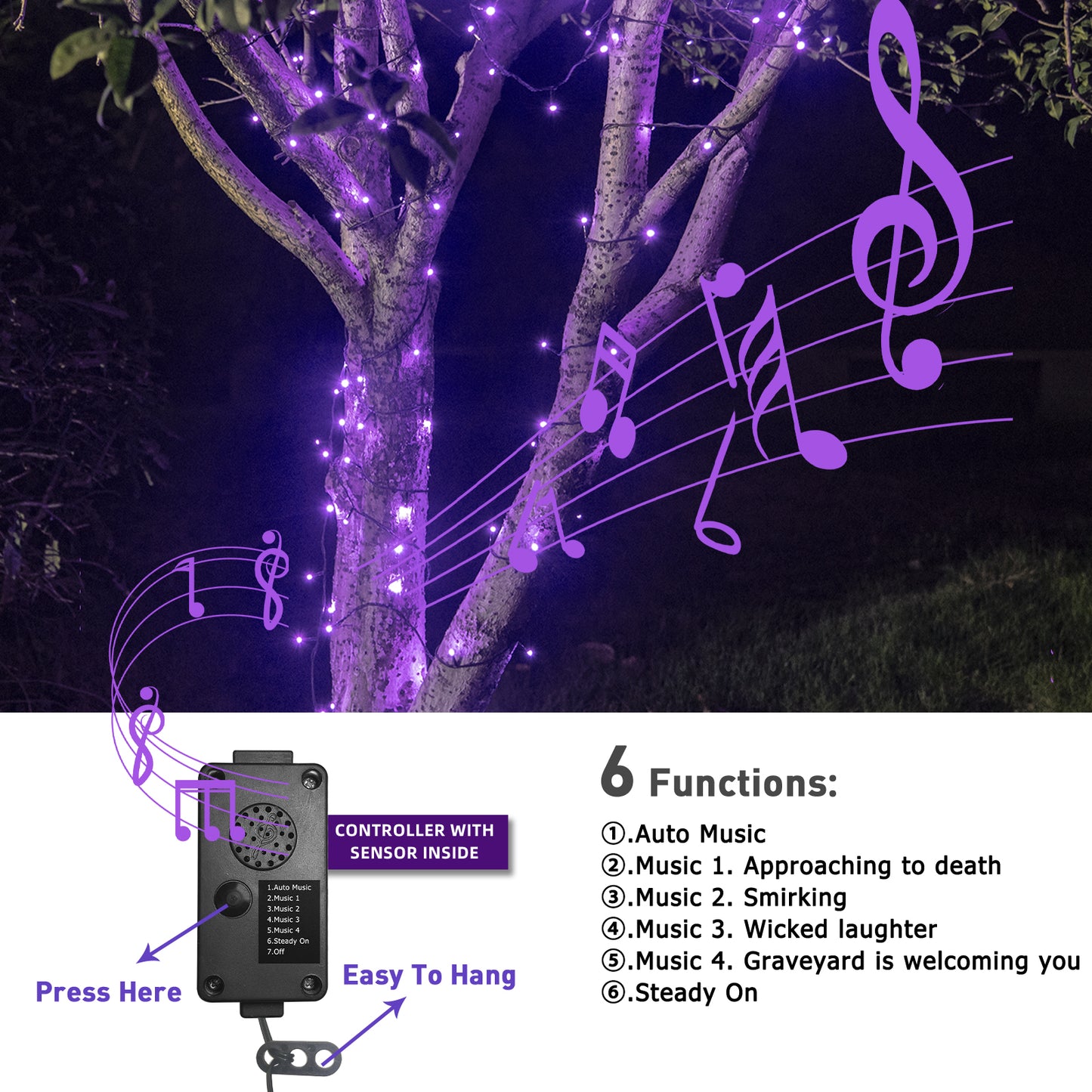EAMBRITE 万圣节装饰 200 个 LED 万圣节灯串，带恐怖音乐