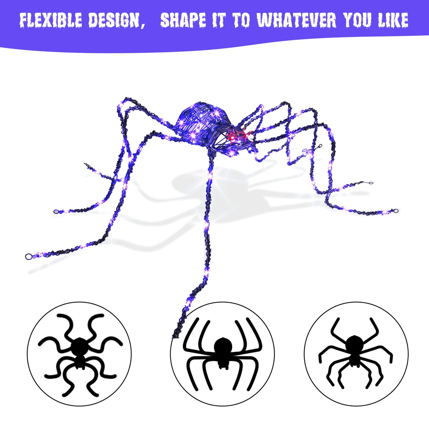 Araignée géante d'Halloween EAMBRITE de 1,5 m, araignée lumineuse d'extérieur avec 84 LED violettes