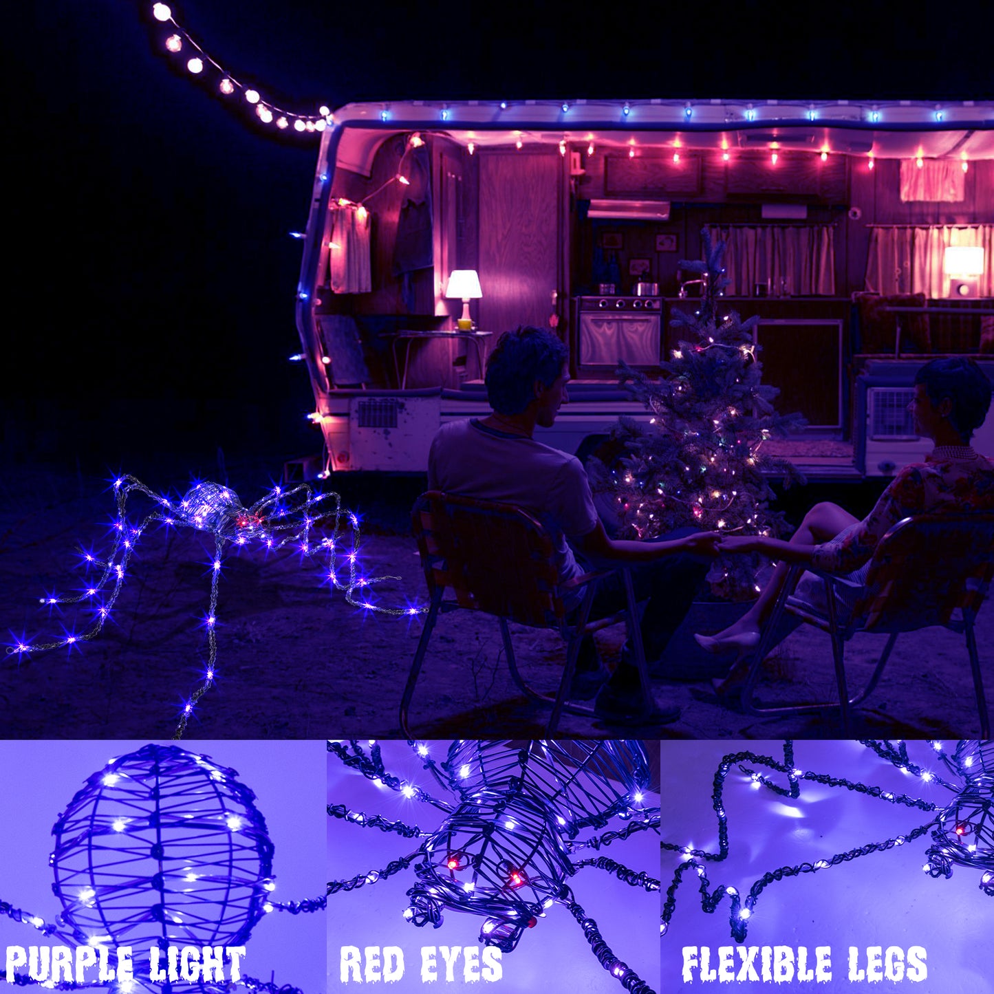 Araignée géante d'Halloween EAMBRITE de 1,5 m, araignée lumineuse d'extérieur avec 84 LED violettes